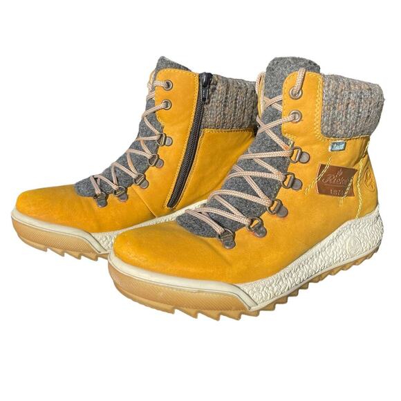 Rieker Yellow/Tan Side-Zip Lace Ankle Boots   - Size 37 - Picture 16 of 16